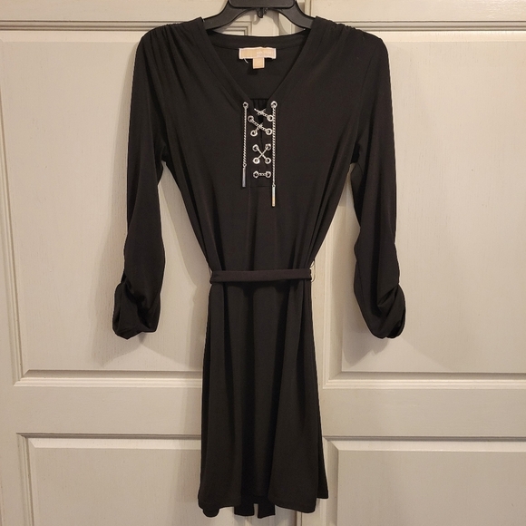 Michael Kors Chain Lace-up Belted Shirt Dress - Picture 1 of 9